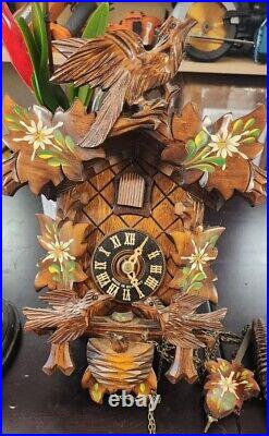 Feeding Bird Black Forest Cuckoo Clock-Moving Birds-made In Germany With Weights