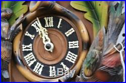 German Black Forest Cuckoo Hunter Clock Painted Carved Wood Vintage Rustic Decor