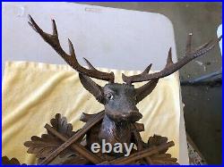 German Black Forest Giant Hunter Deer 8 Day Carved Cuckoo Clock 3' Tall