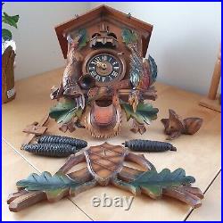 German Black Forest Painted Carved Wood Cuckoo Hunter Clock