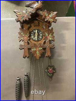 German Black Forest Wood Cuckoo Clock Made In Germany Vintage Working