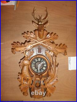 German Black Forest hunter NIGHT SHUT OFF Linden Wood 8 Day Cuckoo Clock CK2660