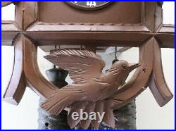 Gorgeous German 8 Day Black Forest Unusual 3 Bird Hand Carved Wood Cuckoo Clock