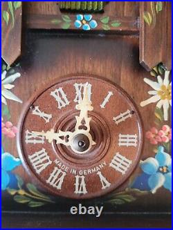 Herbert Herr Cuckoo Clock Black Forest, Hand Painted Blue Flowers, Original Tag
