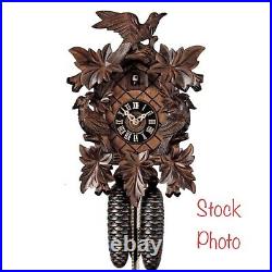 Hones Carved Cuckoo Clock 8 Day 16 Black Forest Made in Germany 5 Leaf 3 Birds
