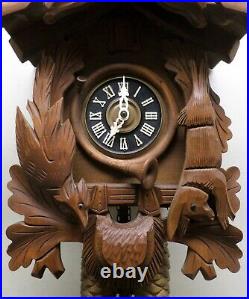 Impressive Large German Black Forest 8 Day Hunter Deer Hand Carved Cuckoo Clock