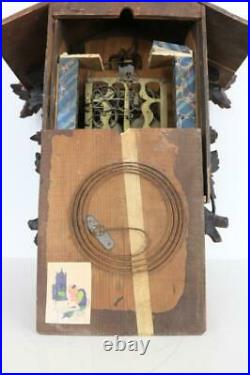 LARGE FUSEE 8 DAY ANTIQUE BLACK FOREST CUCKOO CLOCK to restore RARE MOVEMENT