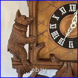 LARGE VINTAGE GERMANY Cuckoo Clock BLACK FOREST Climbing Bears with TAG 8 Day