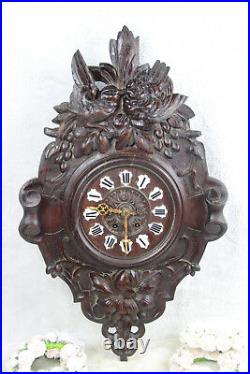 Large Antique Black Forest Wood carved Birds wall clock