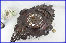 Large Antique Black Forest Wood carved Birds wall clock
