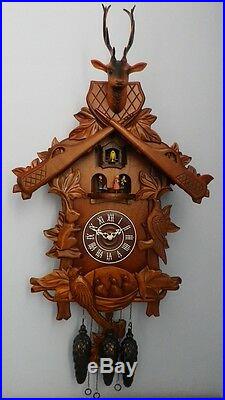 Large Carved Wood Cuckoo Wall Clock With Music & Dancing Angels. New. Wooden
