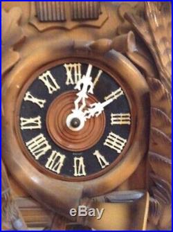 Large German Black Forest Steinadler Carved Wood Quail Hunter Cuckoo Clock