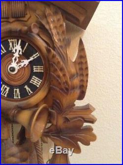 Large German Black Forest Steinadler Carved Wood Quail Hunter Cuckoo Clock