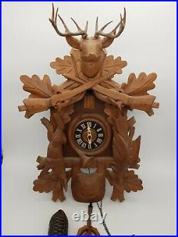 Large Hubert Hurr Black Forest German Double Weight Carved Cuckoo Clock