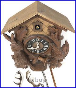 Large Vintage Antique Germany Black Forest Strike Hunting Cuckoo Clock, 2 Weight