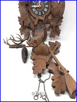 Large Vintage Antique Germany Black Forest Strike Hunting Cuckoo Clock, 2 Weight