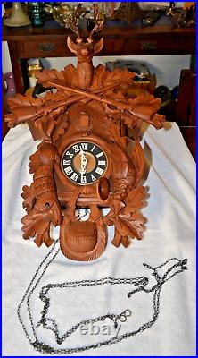 Large Vintage Black Forest Cuckoo Clock Hunter, REGULA LOGO ALBERT SCHWAB KAR