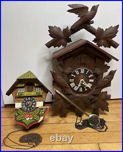Lot Of 2 Vintage Black Forest and Mushrooms German Cuckoo Clocks PARTS ONLY