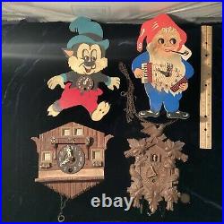 Lot of 4 Antique Vintage Clocks Cuckoo & Character Clocks
