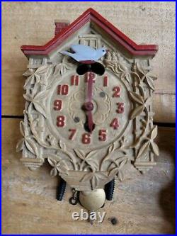 Lot of 5 Vintage LUX Waterbury Novelty Cuckoo Clocks Syroco Wood AS IS UNTESTED