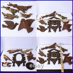 Lot of 8 Carved Wooden Black Forest Rabbits Birds Poppo Clock Face Frame Parts