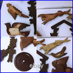 Lot of 8 Carved Wooden Black Forest Rabbits Birds Poppo Clock Face Frame Parts