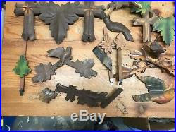 Lot of Cuckoo clock parts faces Toppers Wood Carvings Deer Birds lot