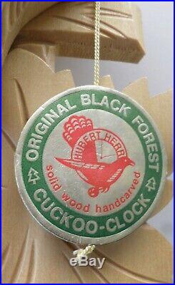 Mint German Large Black Forest Natural Wood Cuckoo Clock In Original Box & Coa