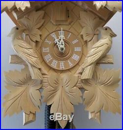 Mint German Large Black Forest Natural Wood Cuckoo Clock In Original Box & Coa