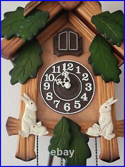 New! Cuckoo Clock Quartz Movement Carved Wood Rabbit -Night Sensor Automatic off