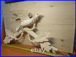 New Solid Wood Cuckoo Clock Topper Bird With Oak Leaves