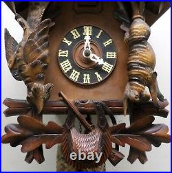 Nice Antique German Black Forest Hunter Deer Deeply Hand Carved Cuckoo Clock