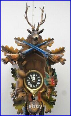Nice German Bavarian Bachmaier & Klemmer Musical Hunter Deer Head Cuckoo Clock