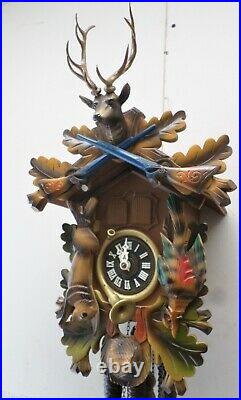 Nice German Bavarian Bachmaier & Klemmer Musical Hunter Deer Head Cuckoo Clock