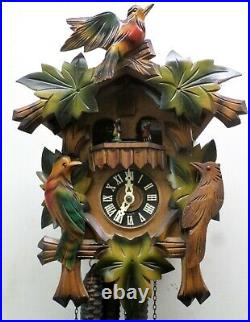 Nice German Black Forest 3 Bird Carved Swiss 2 Tune Music Dancers Cuckoo Clock