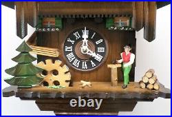 Nice German Black Forest Musical Wood Chopper Water Wheel Chalet Cuckoo Clock