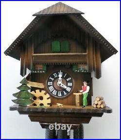 Nice German Black Forest Musical Wood Chopper Water Wheel Chalet Cuckoo Clock