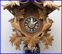 Nice Large German 8 Day Unusual 3 Bird Deeply Carved Black Forest Cuckoo Clock
