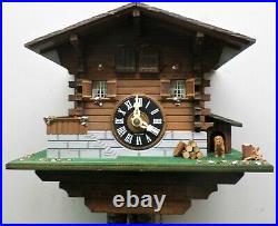 Nice Swiss Robert Lotscher 2 Tune Musical Ornate Mountain Chalet Cuckoo Clock