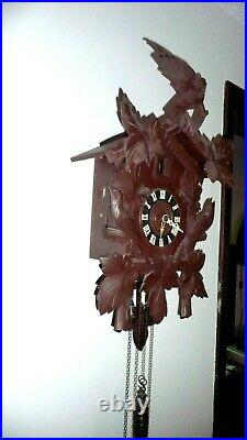 Old Bavarian Running Vintage Cuckoo Clock Hubert Herr Triberg Germany 17x12x6