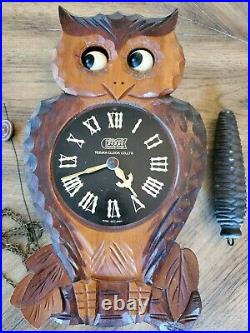 Old Carved Wood Owl Cuckoo Wall Clock Moving Eyes Non Working Tezuka Clock POPPO