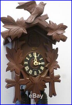 Old German August Schatz Traditional Carved Wood 8 Day Black Forest Cuckoo Clock