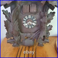 Old German Black Forest Musical Hunters Cuckoo Clock, Wood With 2 Doors