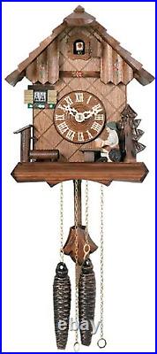 One Day Chalet Style Cuckoo Clock with Beer Drinker Raising His Mug 9 Inches T