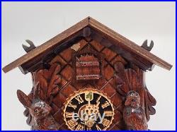 Original Black Forest Cuckoo Clock Hand Carved Hunting Style with Rabbit & Bird