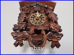 Original Black Forest Cuckoo Clock Hand Carved Hunting Style with Rabbit & Bird