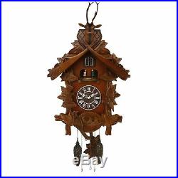 Qtz Cuckoo Clock Lrg Wooden with Roundabout 2 birds/Stag