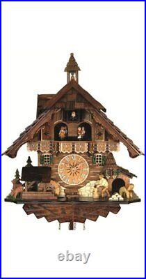 Quartz Cuckoo Clock Black Forest House with Moving Wood Chopper and Mill
