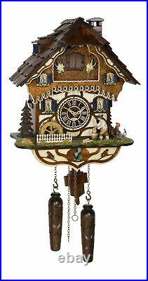 Quartz Cuckoo Clock Black Forest house with moving wood ch. TU 4276 QM HZZG NEW