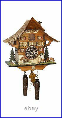 Quartz Cuckoo Clock Black Forest house with moving wood ch. TU 4290 QM HZZG NEW